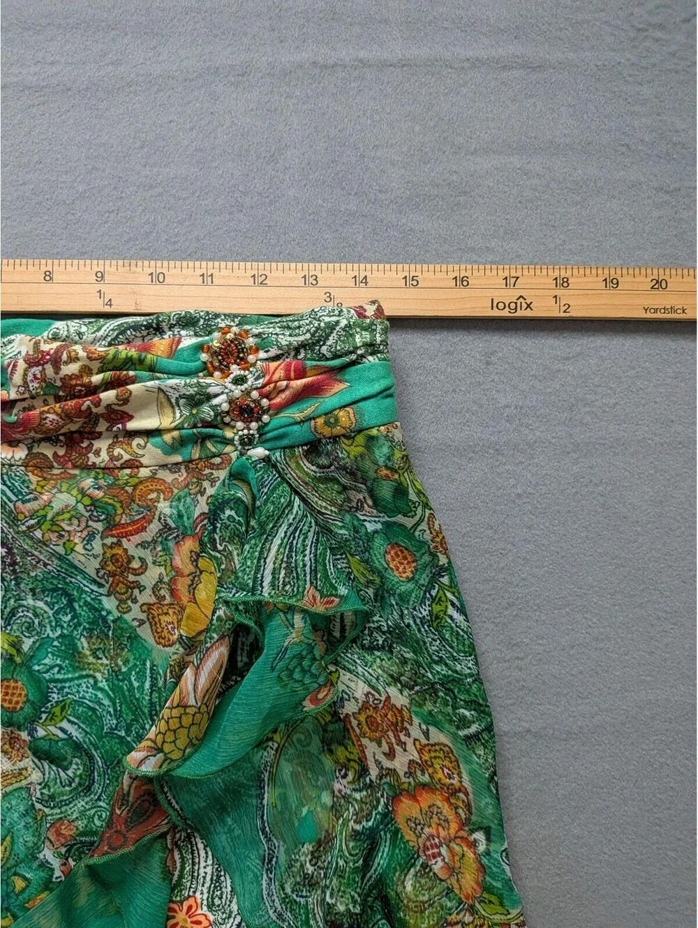 XOXO Skort Juniors M Green Floral Chiffon Ruffle Beaded Lined Mini Summer